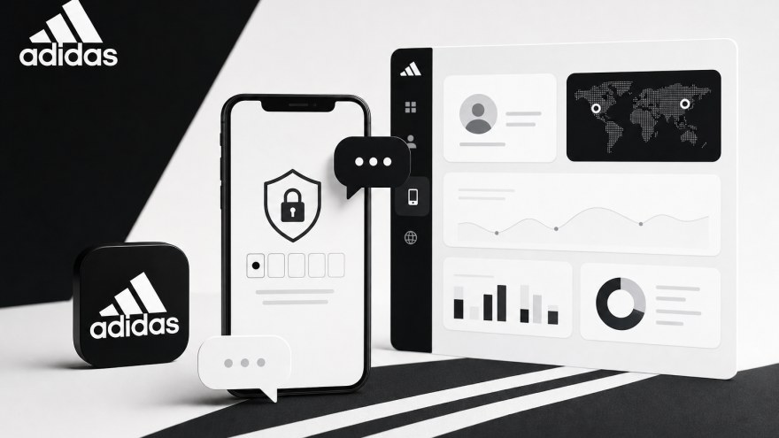 Adidas non-VoIP number SMS verification concept with phone and dashboard