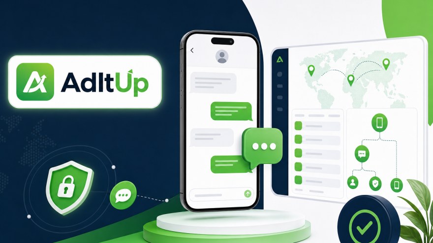 AdItUp non-VoIP number SMS verification concept with phone and clean service badge