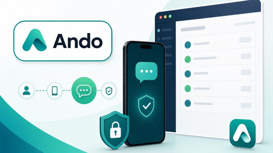 Ando non-VoIP number SMS verification concept with phone and secure inbox
