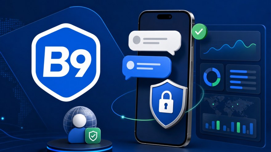 B9 non-VoIP number for SMS verification with a modern phone verification concept