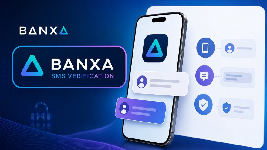 Banxa non-VoIP number SMS verification concept with phone and secure messaging visuals