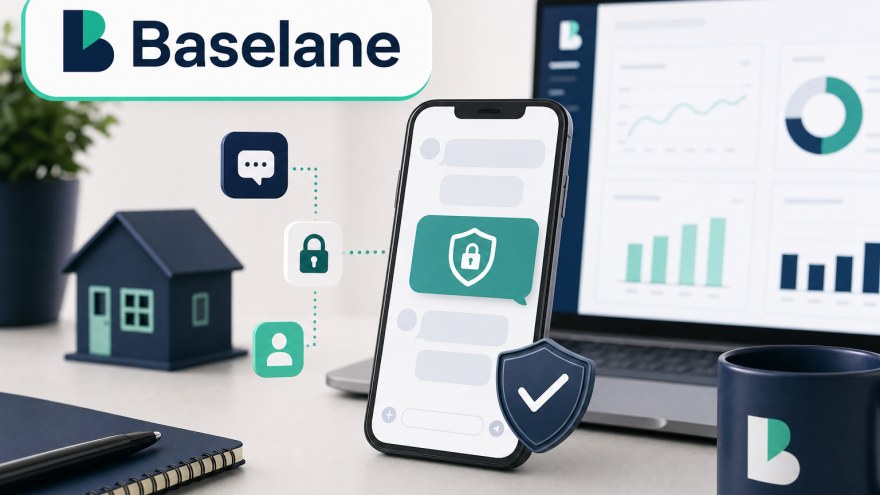 Baselane non-VoIP number for SMS verification concept with phone and secure inbox workflow