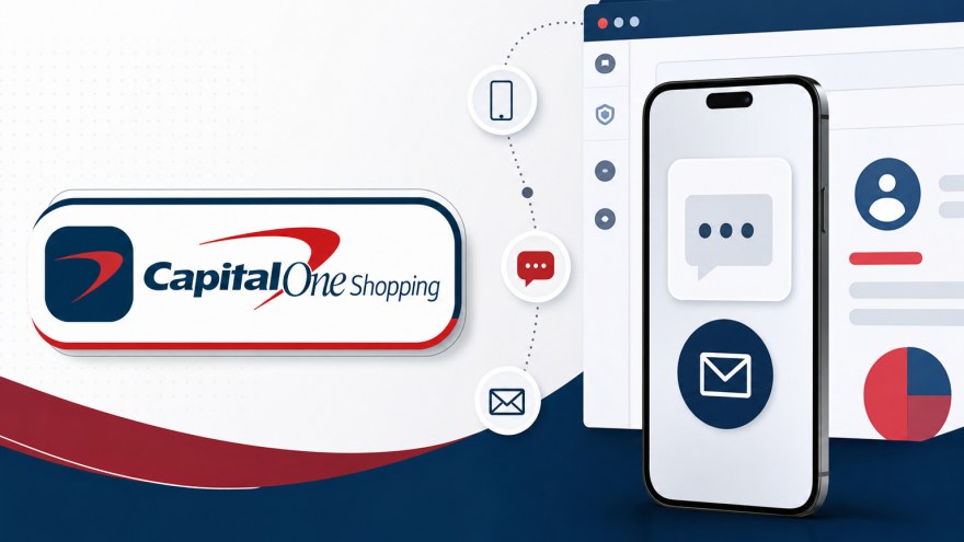 CapitalOneShopping non-VoIP number SMS verification concept with phone and dashboard visuals