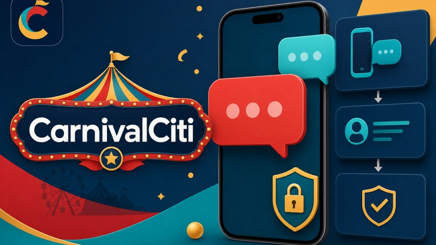 CarnivalCiti non-VoIP number for SMS verification on a modern product blog graphic