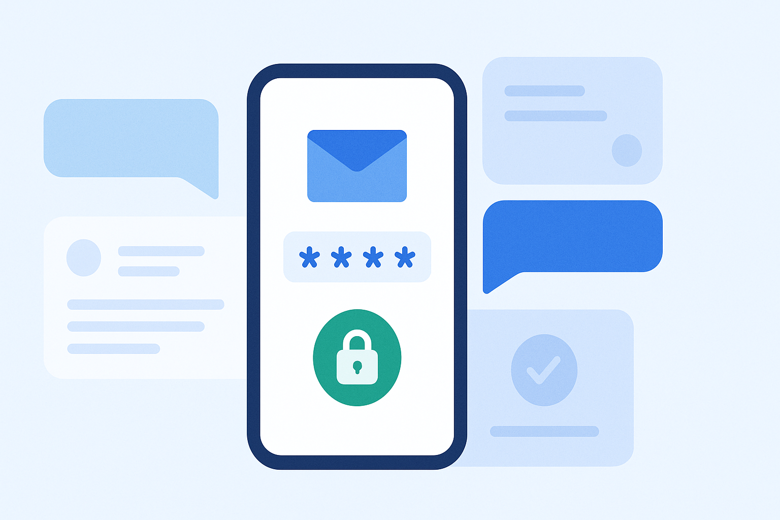 Abstract non-VoIP SMS verification workflow for Gmail without visible text or logos