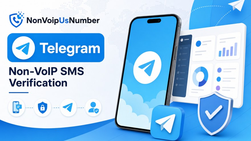 Telegram non-VoIP number SMS verification concept with phone and dashboard elements