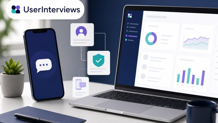 UserInterviews non-VoIP number for SMS verification concept with phone and order dashboard