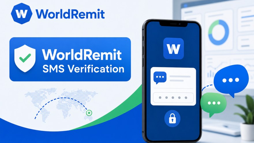 WorldRemit non-VoIP number SMS verification concept with phone and secure inbox